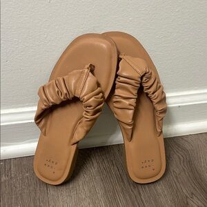 A New Day Tan Ruched Sandals